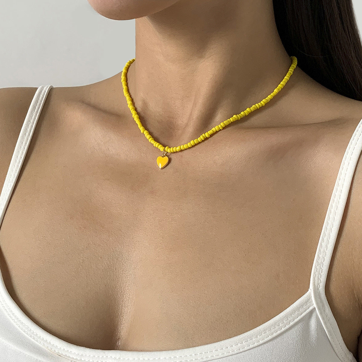 Nectarine Heart Simple  Bead Handmade Necklace Geometric Stacked Beaded Necklace
