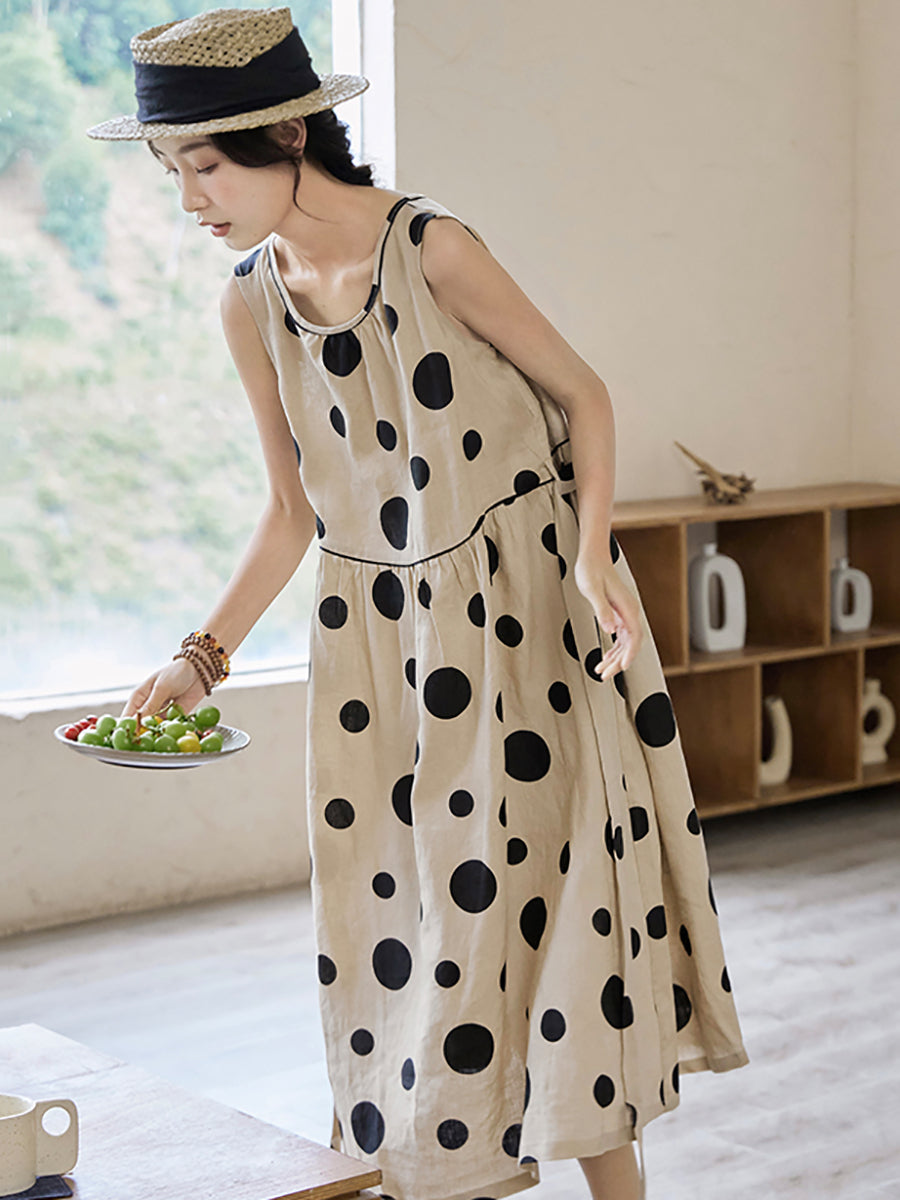 Plus Size Women Summer Casual Dot Drawstring Loose Vest Dress