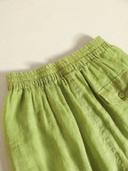 Women Summer Solid Pleat Pocket Thin Ramie Harem Pants