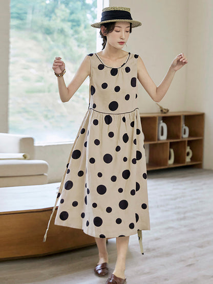 Plus Size Women Summer Casual Dot Drawstring Loose Vest Dress