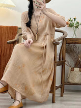 Load image into Gallery viewer, Plus Size Women Rerto Summer Print Loose Travel Ramie Dress