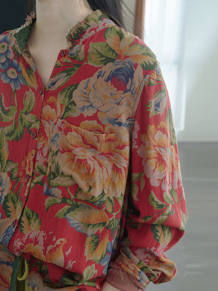 Plus Size Autumn Floral Ethnic Style Women T-Shirt