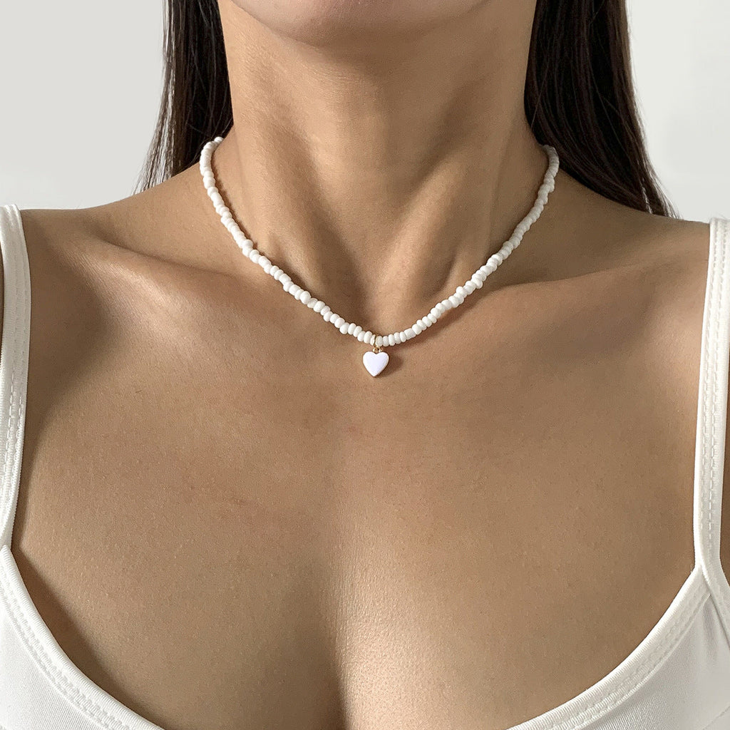 Nectarine Heart Simple  Bead Handmade Necklace Geometric Stacked Beaded Necklace