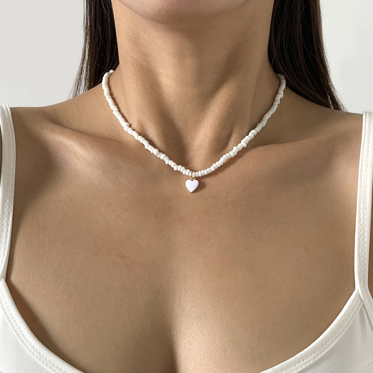 Nectarine Heart Simple  Bead Handmade Necklace Geometric Stacked Beaded Necklace