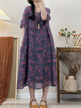 Load image into Gallery viewer, Plus Size Women Rerto Summer Print Loose Travel Ramie Dress