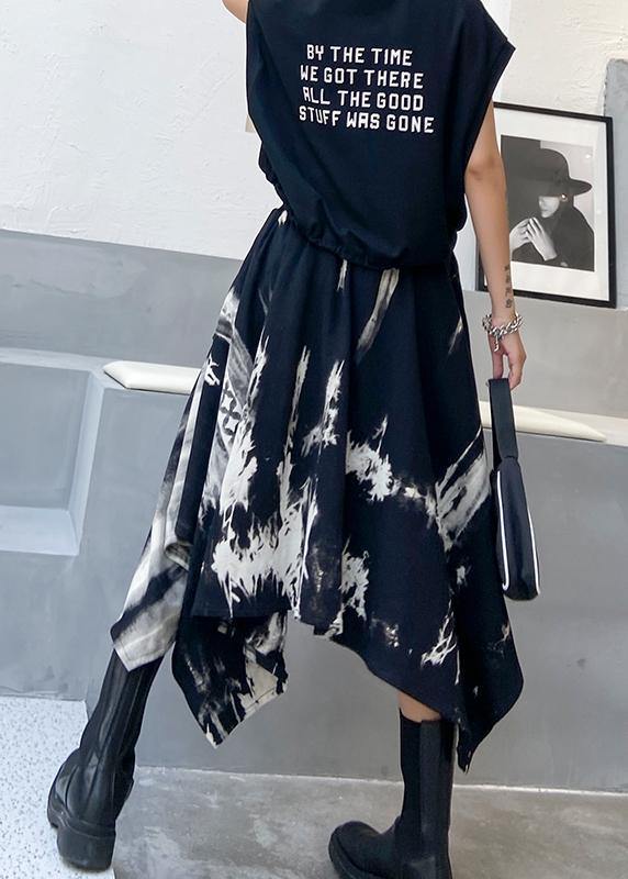 A-line skirt autumn and winter women's large high waist irregular black tie dye skirt