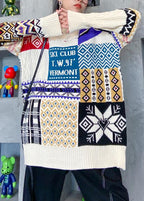 Aesthetic beige ColorBlock Sweater Blouse o neck trendy plus size Winter sweaters