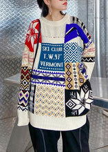 Load image into Gallery viewer, Aesthetic beige ColorBlock Sweater Blouse o neck trendy plus size Winter sweaters