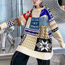 Load image into Gallery viewer, Aesthetic beige ColorBlock Sweater Blouse o neck trendy plus size Winter sweaters