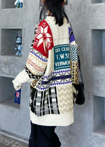 Aesthetic beige ColorBlock Sweater Blouse o neck trendy plus size Winter sweaters