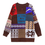 Aesthetic beige ColorBlock Sweater Blouse o neck trendy plus size Winter sweaters