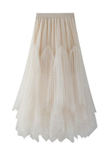 Load image into Gallery viewer, Apricot Asymmetrical Elastic Waist Tulle Pleated Skirt Summer