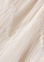 Apricot Asymmetrical Elastic Waist Tulle Pleated Skirt Summer