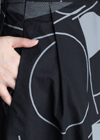 Art Black Asymmetrical Print Patchwork Bow Cotton Skirt Spring