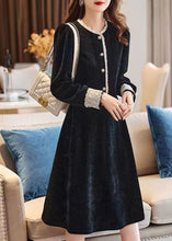 Load image into Gallery viewer, Art Black O-Neck Lace Patchwork Thick Corduroy Maxi Dresses Spring