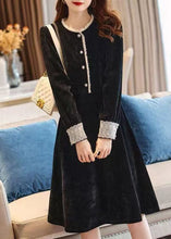Load image into Gallery viewer, Art Black O-Neck Lace Patchwork Thick Corduroy Maxi Dresses Spring