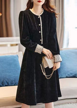 Load image into Gallery viewer, Art Black O-Neck Lace Patchwork Thick Corduroy Maxi Dresses Spring