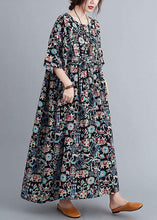 Load image into Gallery viewer, Art Black Print Loose O-Neck Summer Half Sleeve Dresses