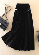Load image into Gallery viewer, Art Black Zip Up Silk Velour a line skirts Spring