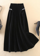 Load image into Gallery viewer, Art Black Zip Up Silk Velour a line skirts Spring