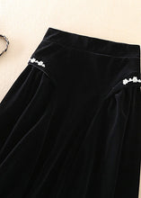 Load image into Gallery viewer, Art Black Zip Up Silk Velour a line skirts Spring