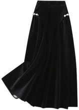 Load image into Gallery viewer, Art Black Zip Up Silk Velour a line skirts Spring