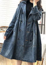 Load image into Gallery viewer, Art Blue Peter Pan Collar Pockets Button Fall Denim Trench Coats Coat