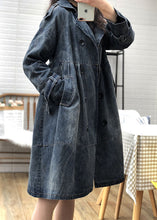 Load image into Gallery viewer, Art Blue Peter Pan Collar Pockets Button Fall Denim Trench Coats Coat
