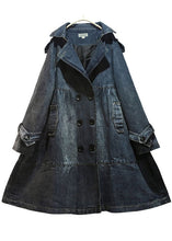 Load image into Gallery viewer, Art Blue Peter Pan Collar Pockets Button Fall Denim Trench Coats Coat