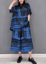 Load image into Gallery viewer, Art Blue Peter Pan Collar Top And Wide Leg Pants Two Piece Set Summer