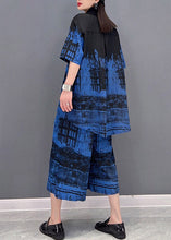 Load image into Gallery viewer, Art Blue Peter Pan Collar Top And Wide Leg Pants Two Piece Set Summer