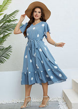 Load image into Gallery viewer, Art Blue V Neck Print Tie Waist Patchwork Chiffon Dress Summer