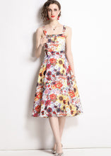 Load image into Gallery viewer, Art Floral Print Patchwork Chiffon Spaghetti Strap Dress Summer