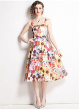 Load image into Gallery viewer, Art Floral Print Patchwork Chiffon Spaghetti Strap Dress Summer