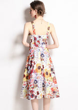 Load image into Gallery viewer, Art Floral Print Patchwork Chiffon Spaghetti Strap Dress Summer