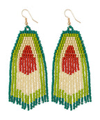 Art Green Handmade Beading Tassel Avocado Drop Earrings