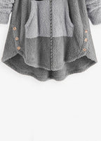 Art Grey Hooded Print Zippered Patchwork Teddy Faux Fur Coats Fall