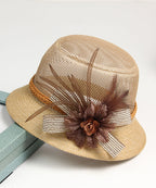 Art Khaki Tulle Floral Floppy Sun Hat