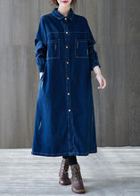 Load image into Gallery viewer, Art Navy Peter Pan Collar Button Patchwork Denim Shirts Dresses Spring