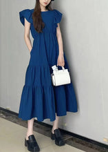Load image into Gallery viewer, Art Navy Slim Fit Patchwork Wrinkled Cotton Long Dress Petal Sleeve