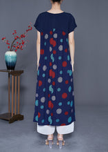 Load image into Gallery viewer, Art Navy V Neck Patchwork Print Cotton Robe Dresses Summer