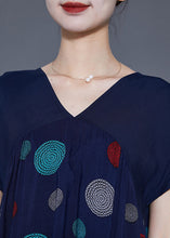 Load image into Gallery viewer, Art Navy V Neck Patchwork Print Cotton Robe Dresses Summer