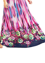 Art O-Neck Print Elastic Waist Ice Silk Long Holiday Dress Short Sleeve