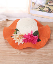 Load image into Gallery viewer, Art Orange Floral Straw Woven Floppy Sun Hat