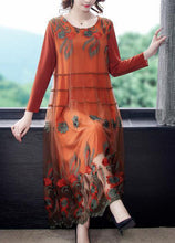 Load image into Gallery viewer, Art Orange Oversized Embroideried Tulle Holiday Dress Spring