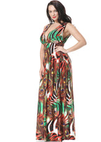 Art Patchwork Print High Waist Ice Size Maxi Dress Sleeveless