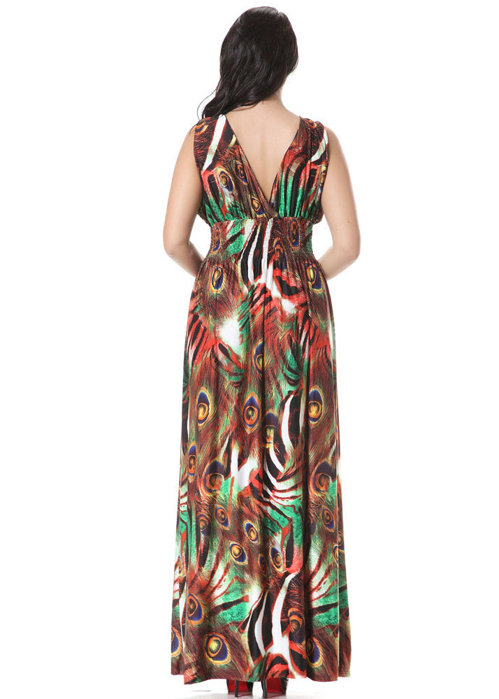 Art Patchwork Print High Waist Ice Size Maxi Dress Sleeveless