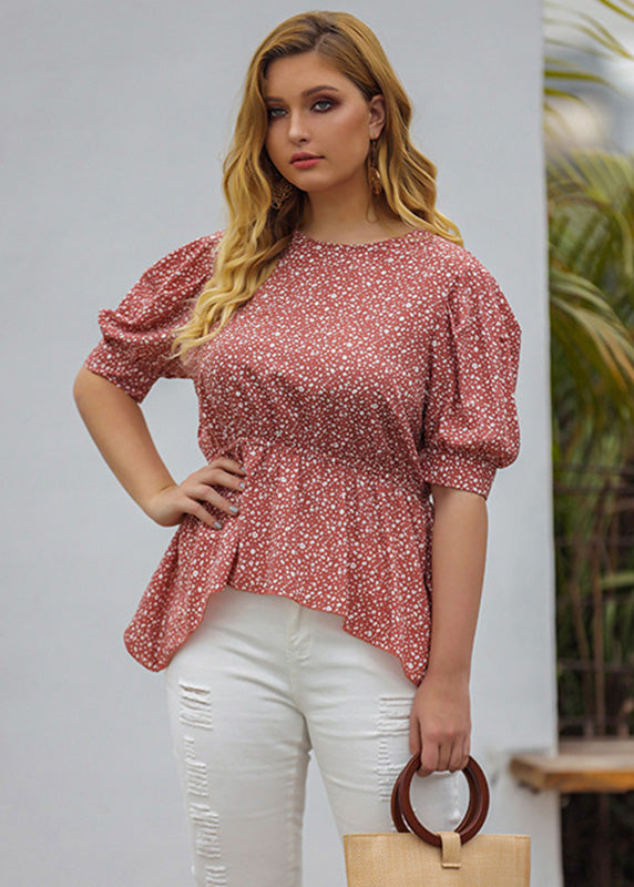Art Pink Print Asymmetrical Design slim Chiffon Tops Summer