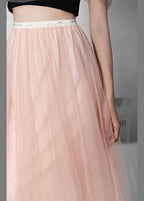 Art Pink Tulle Elastic Waist A Line  Skirt