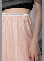 Art Pink Tulle Elastic Waist A Line  Skirt